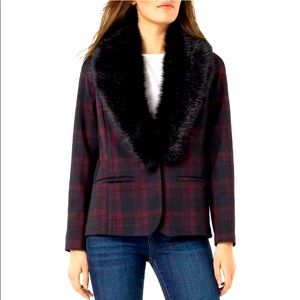 Liverpool Red Plaid Blazer w/ Detachable Faux/Vegan Fur Sz :S